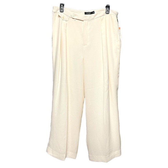 Lauren Ralph Lauren Georgette Double Pleat Wide Leg Trousers Winter Cream 14W - Picture 4 of 6